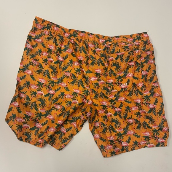 Men’s Flamingo Print Swim Trunks | Tropical Orange Shorts - Picture 1 of 4